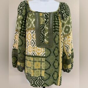 Cato Green and Yellow Women's Bohemian Top